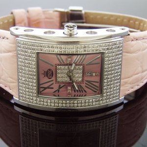 Techno King JoJo style Full bezel large diamond watch Pink band